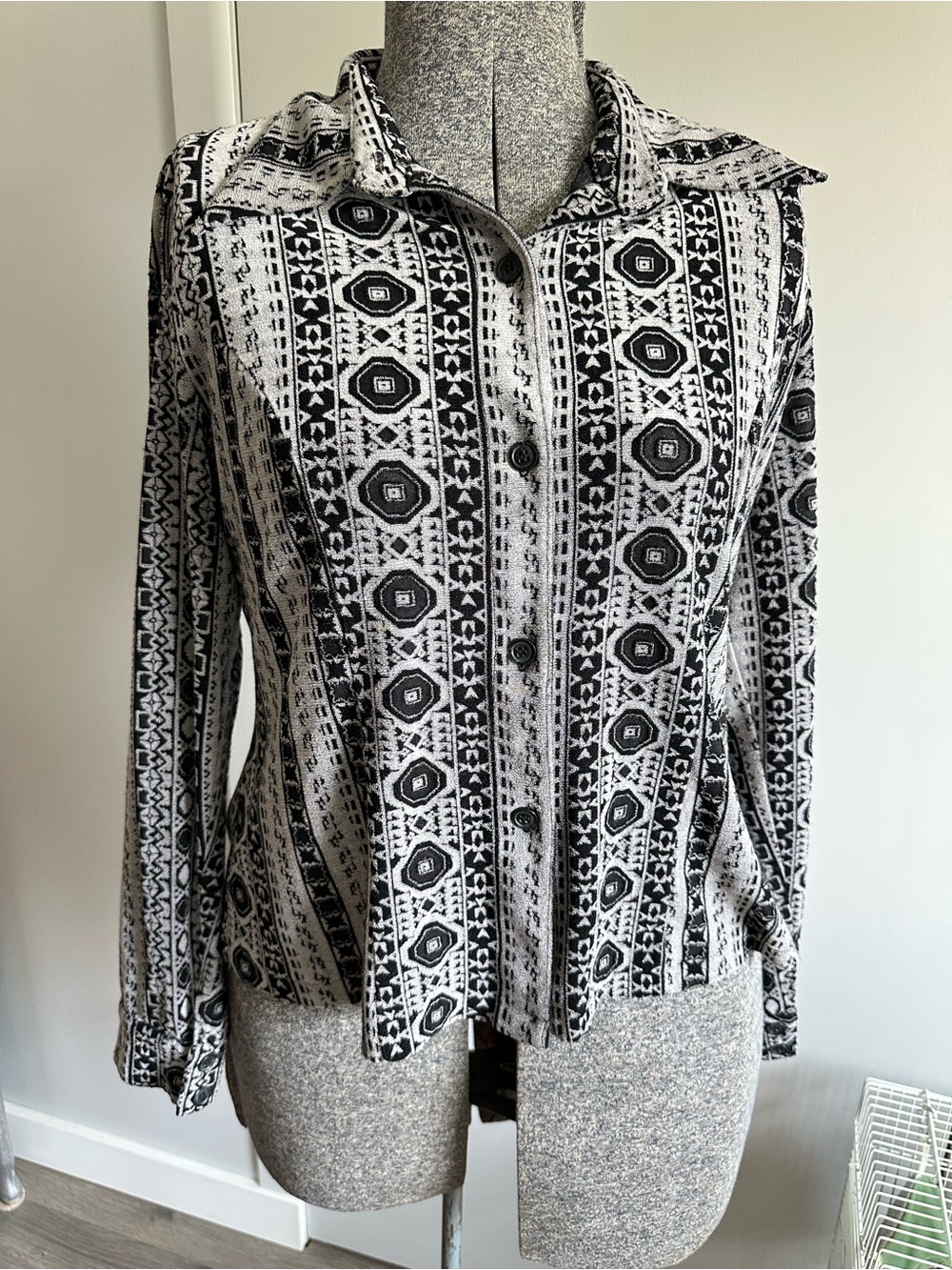 Vintage 90s Abstract Geometric Knit Jacket Art Teacher Grunge Minimalist Artsy